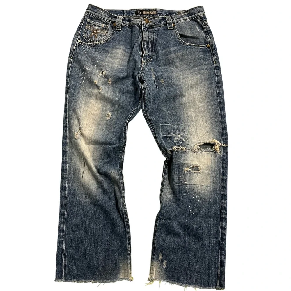 XY Xray Jeans Mens 36 Distressed Relaxed Fit Blue Denim Y2K Grunge Skater